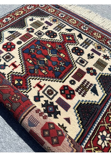 El Dokuma Yörük Halısı 120 x 160 cm Mavi Krem Kök Boya Yün Halı