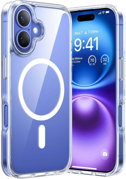 Apple iPhone 16 Kılıf Magsafe Wireless Kablosuz Şarj Destekli Sert Silikon Şeffaf Kapak Manyetik