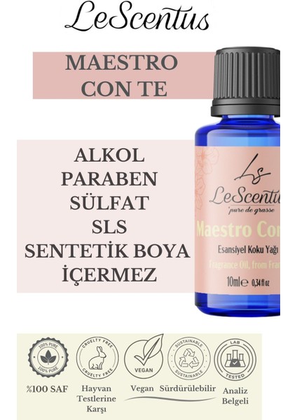 Maestro Con Te Esansiyel Koku Yağı Buhurdanlık Yağı Difüzör Hobi Esansı Oda Ortam Kokusu 10ml