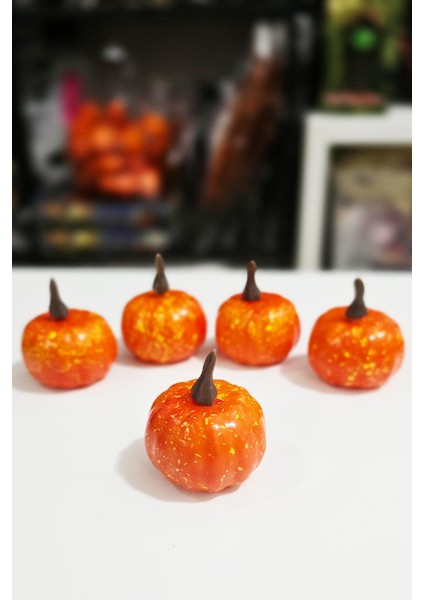 Halloween Balkabağı Figür Süs 5cm - 5 Li Set Cadılar Bayramı Kabak Figür Masa Süsleri 5 Adet