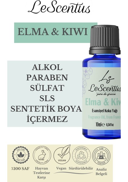 Elma Kiwi Esansiyel Koku Yağı Buhurdanlık Yağı Difüzör Hobi Esansı Oda Ortam Kokusu 10ml