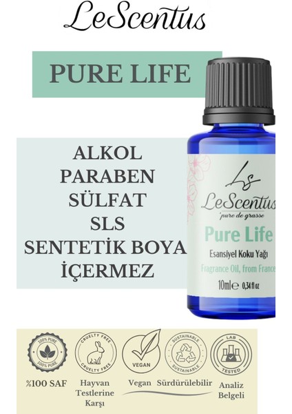 Pure Life Esansiyel Koku Yağı Buhurdanlık Yağı Difüzör Hobi Esansı Oda Ortam Kokusu 10ml