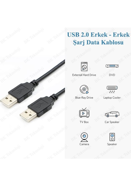 USB 2.0 Erkek-Erkek Data Şarj Kablosu - 3 Metre