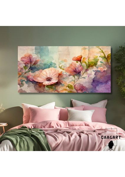 Panoramik Kanvas Duvar Tablosu Soyut Çok Renkli Çiçek Görseli