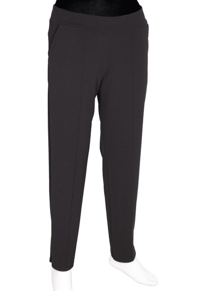 Kadın Hande Krep Kumaş Astarsız Lastikli Siyah Pantolon