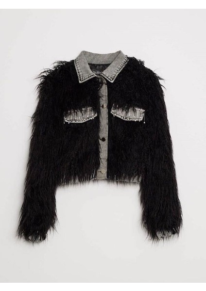 99444 Taşlı Peluş-Jean Mont Siyah