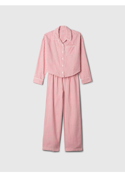 Kız Çocuk Pembe Geri Dönüştürülmüş Çizgili Pijama Takımı