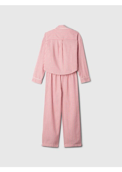 Kız Çocuk Pembe Geri Dönüştürülmüş Çizgili Pijama Takımı