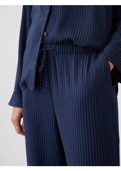Kadın Lacivert Saten Pijama Altı