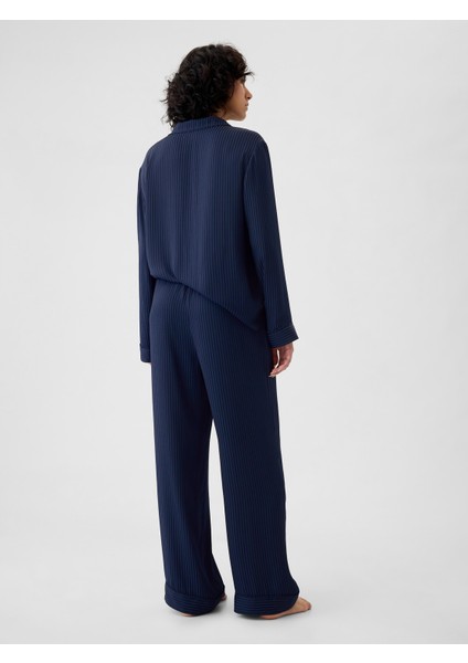 Kadın Lacivert Saten Pijama Altı