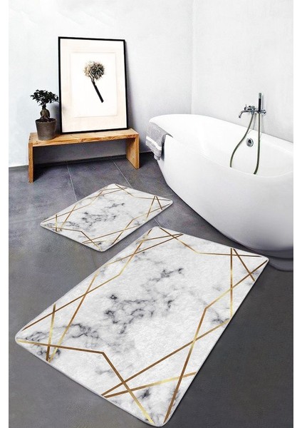 Gri Doğal Pamuklu 2'li Banyo&mutfak Paspas Seti 60 x 100 50 x 60 cm