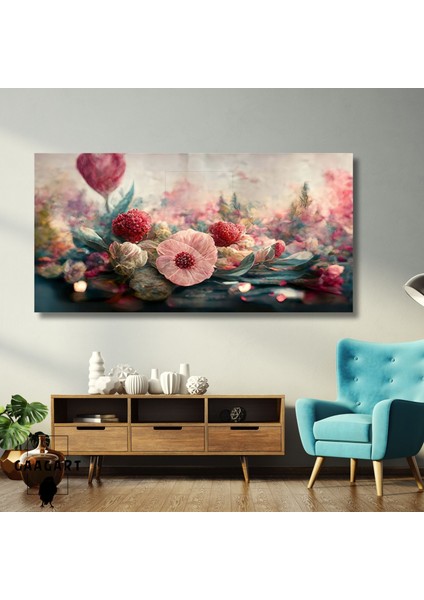 Panoramik Kanvas Duvar Tablosu Pembe Mavi Tonlarda Soyut Görsel