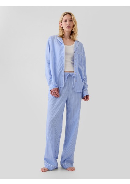 Kadın Mavi Poplin Pijama Altı