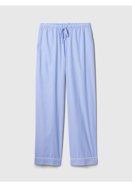 Kadın Mavi Poplin Pijama Altı