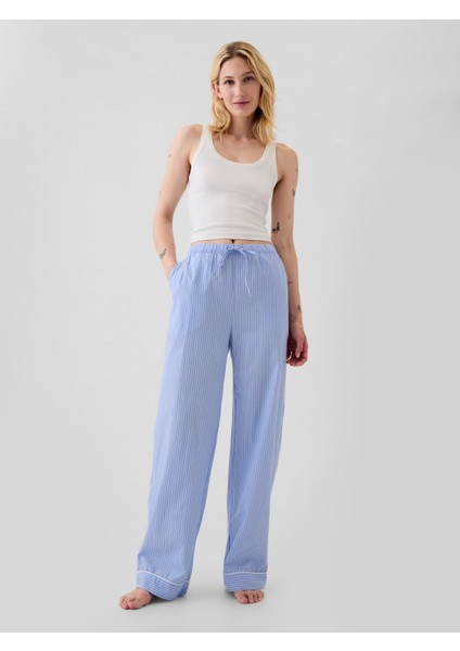 Kadın Mavi Poplin Pijama Altı