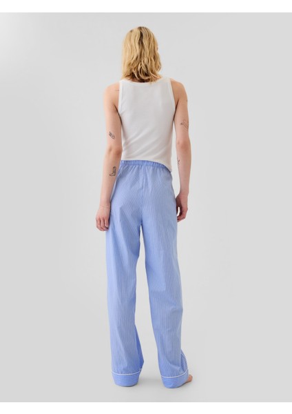 Kadın Mavi Poplin Pijama Altı