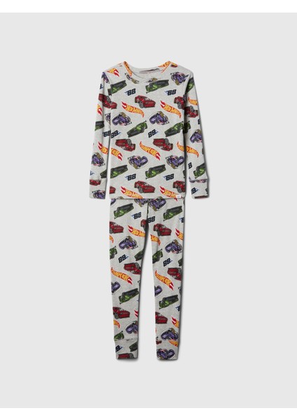 Erkek Çocuk Gri Organik Pamuk Hot Wheels Desenli Pijama Takımı