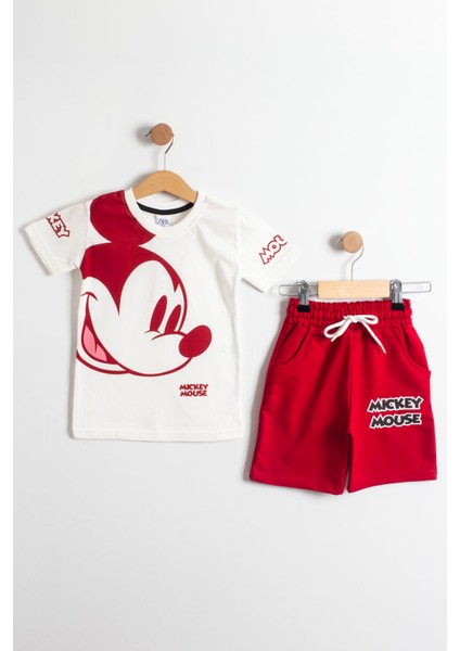 Mickey Mouse Baskılı T-Shirt ve Şort Takımı Kırmızı 3-10