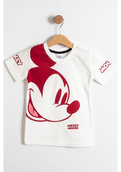 Mickey Mouse Baskılı T-Shirt ve Şort Takımı Kırmızı 3-10