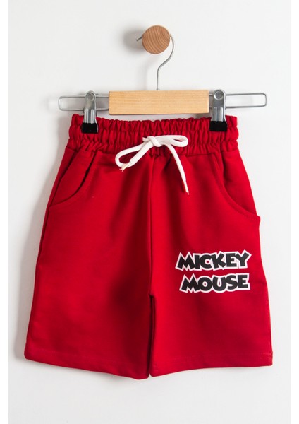 Mickey Mouse Baskılı T-Shirt ve Şort Takımı Kırmızı 3-10