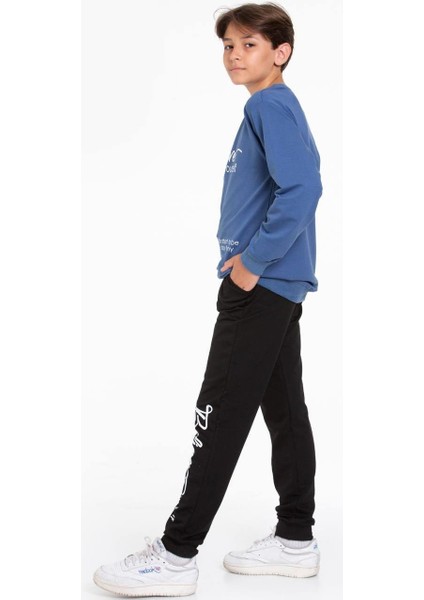 Believe In Yourself Baskılı Sweatshirt ve Eşofman Takımı Mavi 5-14