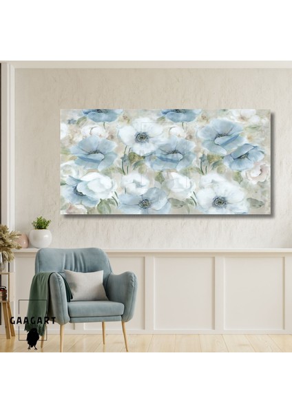 Panoramik Kanvas Duvar Tablosu Soft Pastel Mavi Flower