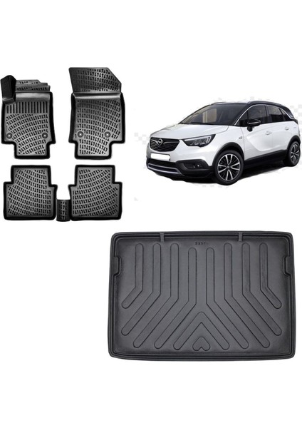 Opel Crossland 2023 Model Üst Kademe 3D Bagaj Havuzu+3D Havuzlu Araca Özel Paspas Takımı