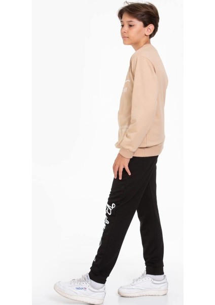 Believe In Yourself Baskılı Sweatshirt ve Eşofman Takımı Bej 5-14