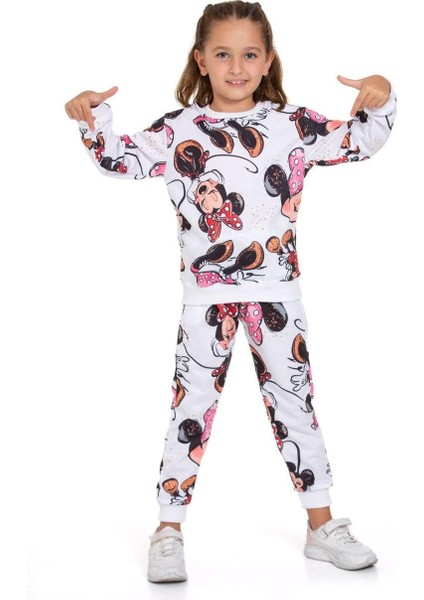 Minnie Mouse Desenli Çocuk Eşofman Takımı Beyaz