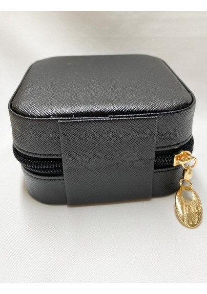 Takı Organizer Kutusu - Seyahat Aksesuar Çantası Düzenleyici-Siyah-Yerli ÜRETIM-11X11X7 cm
