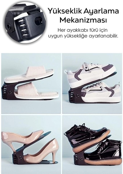 Ayarlanabilir 20'li ayakkabı rampası, dolap içi düzenleyici, plastik, siyah