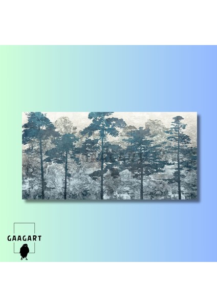 Panoramik Kanvas Duvar Tablosu Mavi Soyut Orman Manzarası modelleri