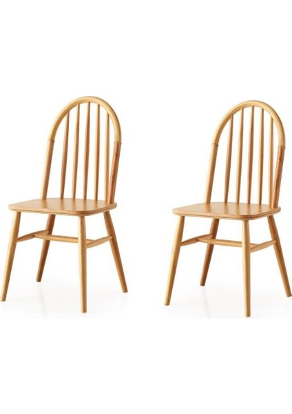 Ada Ahşap Ağaç Mutfak Sandalyesi 2'li Set