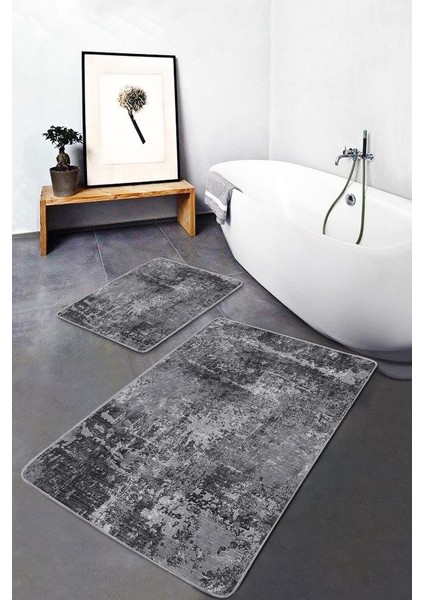 Antrasit Doğal Pamuklu 2'li Banyo&mutfak Paspas Seti 60 x 100 50 x 60 cm