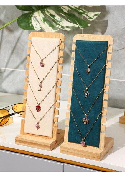2 Li Dekoratif Ahşap Takı Organizer Stand Kolye Bileklik Aksesuar Düzenleyici