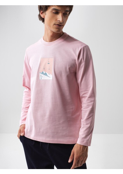 Erkek Pembe Pamuk Dokulu Regular Fit Uzun Kollu Tişört fiyatları