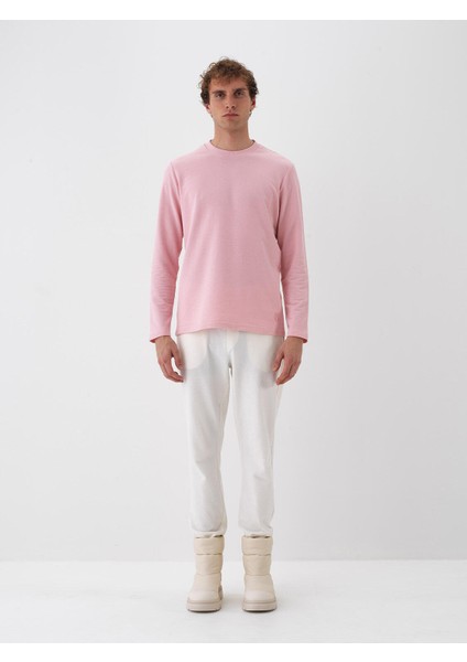 Erkek Pembe Pamuk Dokulu Regular Fit Uzun Kollu Tişört