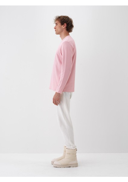 Erkek Pembe Pamuk Dokulu Regular Fit Uzun Kollu Tişört modelleri