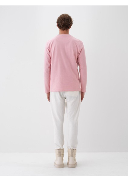 Erkek Pembe Pamuk Dokulu Regular Fit Uzun Kollu Tişört fırsatları