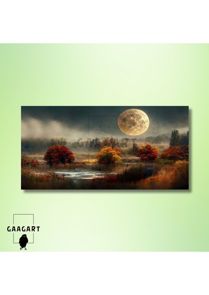Panoramik Kanvas Duvar Tablosu Dolunay ve Doğa Manzarası modelleri