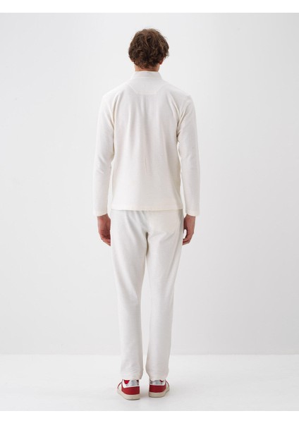 Erkek Ekru Pamuk Dokulu Regular Fit Uzun Kollu Tişört fırsatları