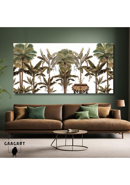 Panoramik Kanvas Duvar Tablosu Yeşil Kahverengi Bambular
