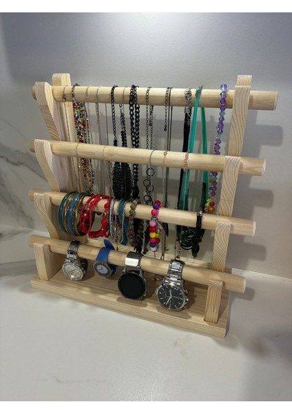 Ceren Wooden Ahşap El Yapımı Takı Kolye Saat Standı Rafı Handmade Organizer Portatif