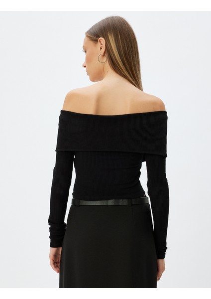 Crop Tişört Uzun Kollu Fermuarlı Fitilli Omzu Açık Slim Fit fırsatları