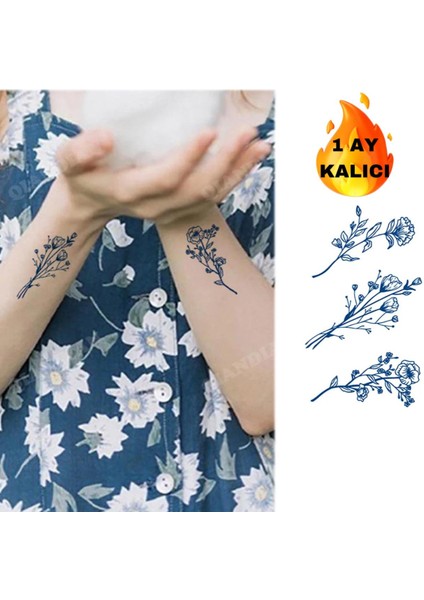 1 Ay Kalıcıçiçek Desenli Kol ve Vücut Için Geçici Dövme
