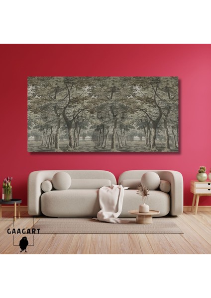 Panoramik Kanvas Duvar Tablosu Çizgisel Kahverengi Orman