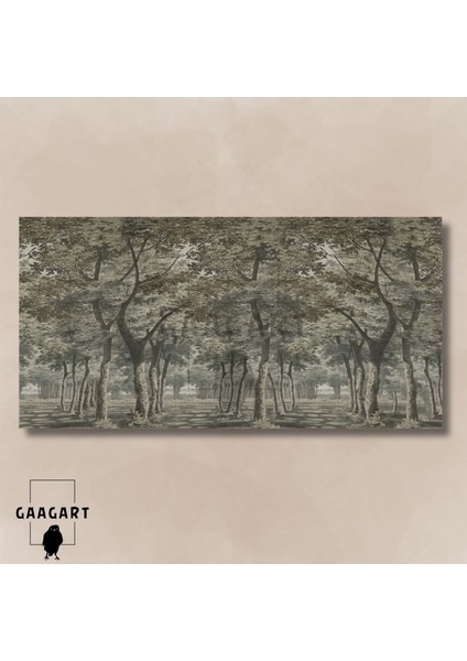 Panoramik Kanvas Duvar Tablosu Çizgisel Kahverengi Orman modelleri