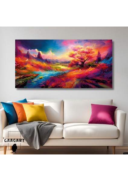 Panoramik Kanvas Duvar Tablosu Boya Sıçrama Görünümlü Manzara