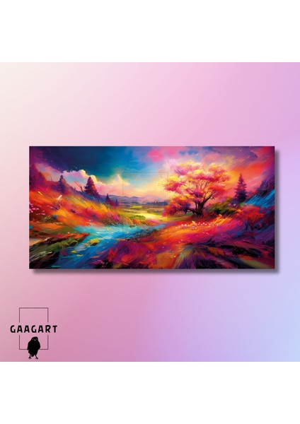 Panoramik Kanvas Duvar Tablosu Boya Sıçrama Görünümlü Manzara modelleri