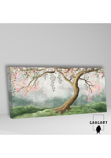 Panoramik Kanvas Duvar Tablosu Pembe Çiçekli Ağaç Illüstrasyonu fiyatları